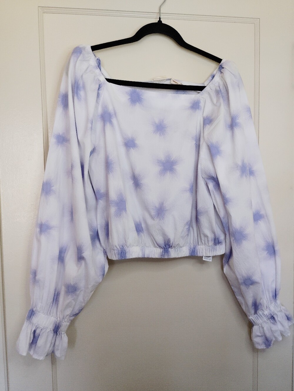 Levi's 99% Cotton White Light Blue Floral Star Pattern Puff-Sleeve Women's Top